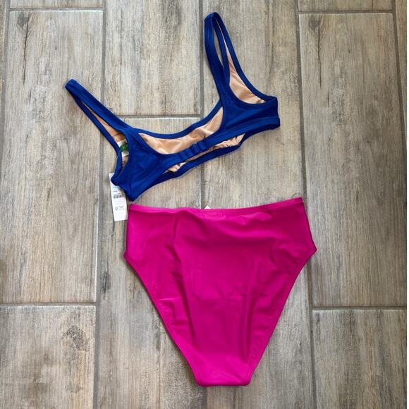 J Crew Royal Blue Hot Pink Fuchsia Small Bikini Set Swimsuit Bathing Suit NWT - Picture 2 of 2